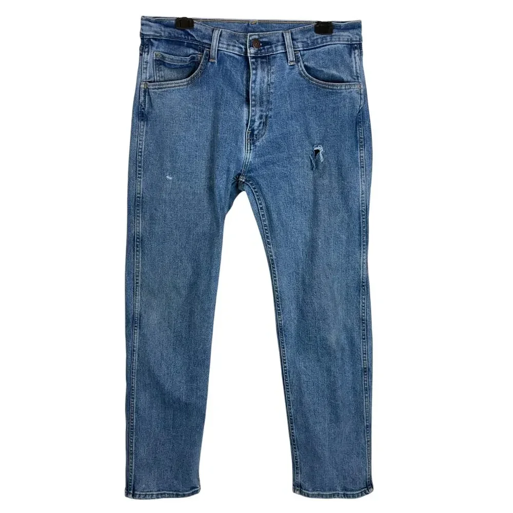 Levi's Jeans Mens 32x31 Blue Denim Stretch‎ Distressed Workwear Fit Straight Leg